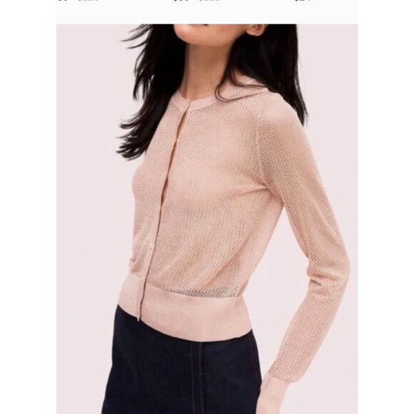 Kate Spade New York Womens Cardigan Sweater size Small pink sparkle cropped - Picture 1 of 10